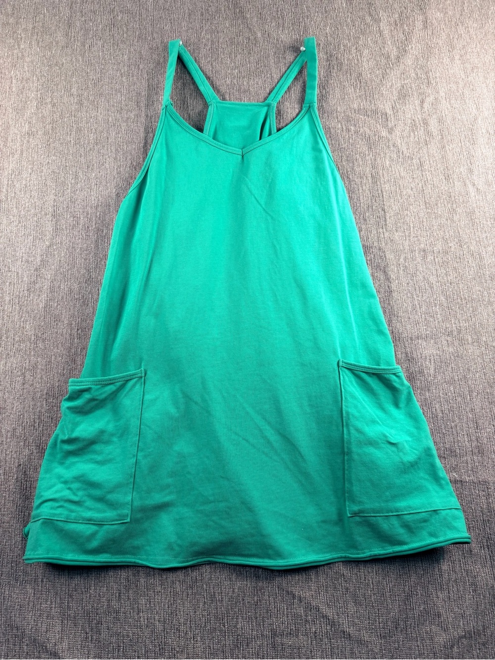 Green Racerback Athletic Exercise Dress Built-In Shorts & Pockets M